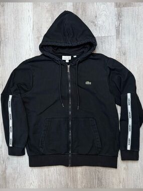 Lacoste Men's Branded Bands Zip-Up Fleece Hoodie Black Size L Style SH1209